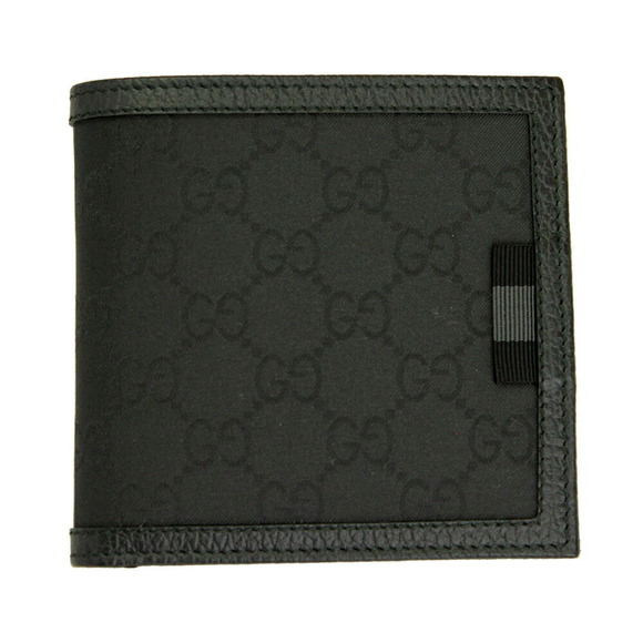 Gucci Nylon Leather Wallet GG Black Bifold - Picture 1 of 4
